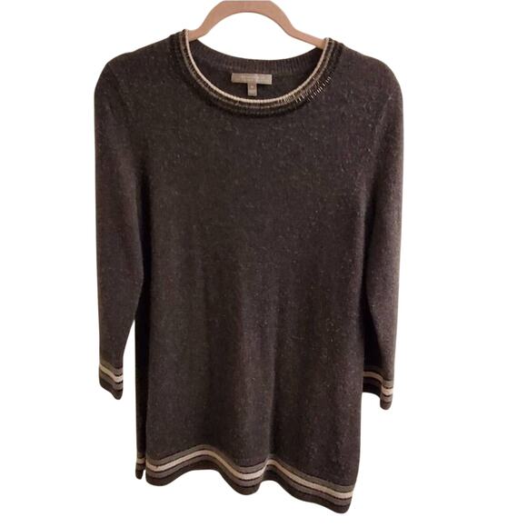 NEIMAN Marcus 100% cashmere beaded trim grey tunic size medium - Picture 1 of 7